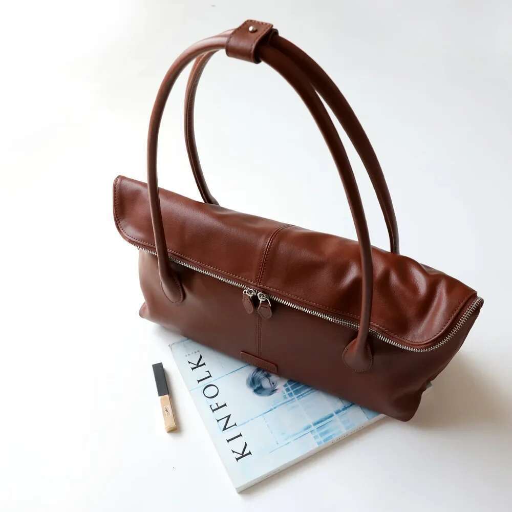New Genuine Leather Women Folded High Quality Shoulder Bag Female Casual Totes Large Capacity Commute Bags Coffee Black