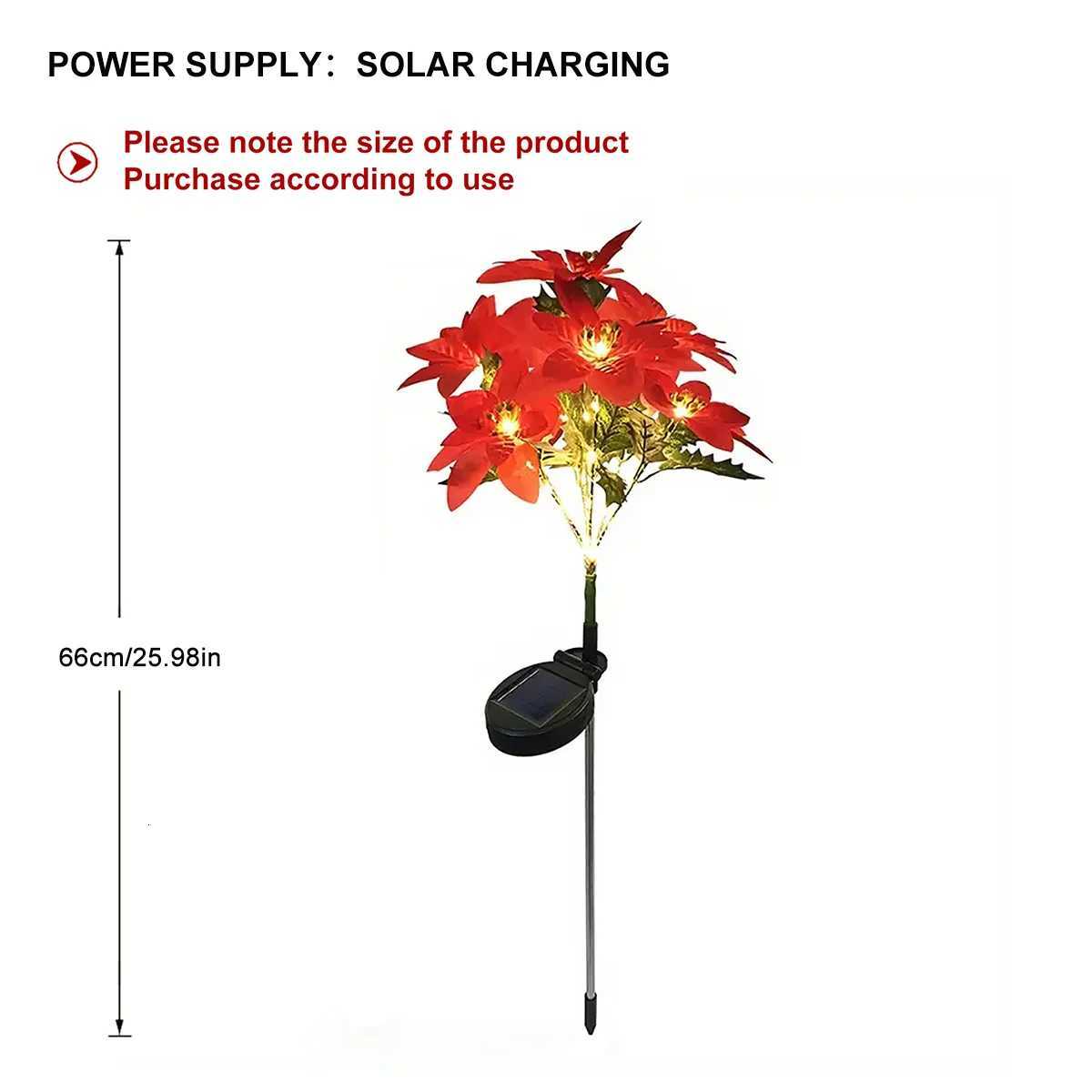 LED solar Christmas flower poinsettia artificial flower light suitable for decorating Christmas gardens lawns and courtyards M251113