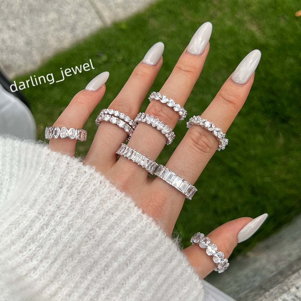 Dylam Silver Bague 8A Zirconia Eternity Engagement Diamond Wedding Ring Stackable 18K Gold Plated Rings Jewelry Women