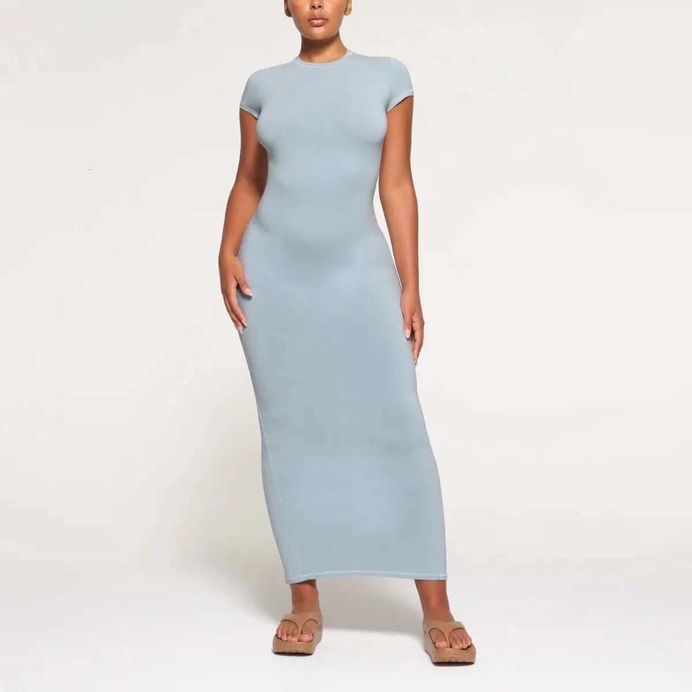 Women's Wear Slit Thread Hip Dress Short Sleeve Long Skirt