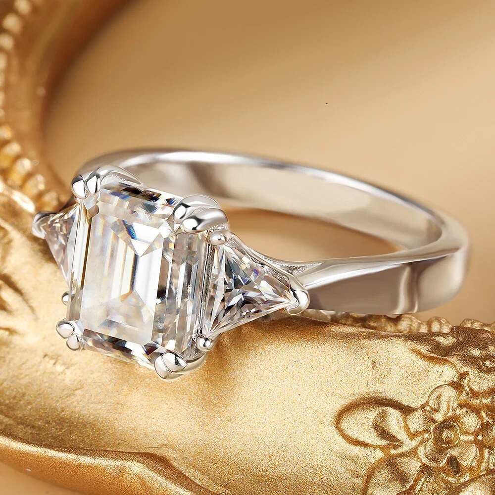 5cttw Emerald/Triangle Cut All Moissanite Rings For Women 3 Stone Diamond S925 Silver Engagement Wedding Band Jewelry With GRA