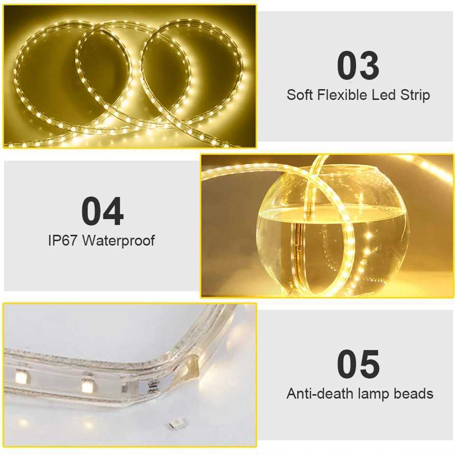 AC220V Neon Light Flexible Ribbon LED Strip IP67 Waterproof Warm White/White/Red/Green/Blue/RGB SMD5050 Led Tape Neon Strip W251112