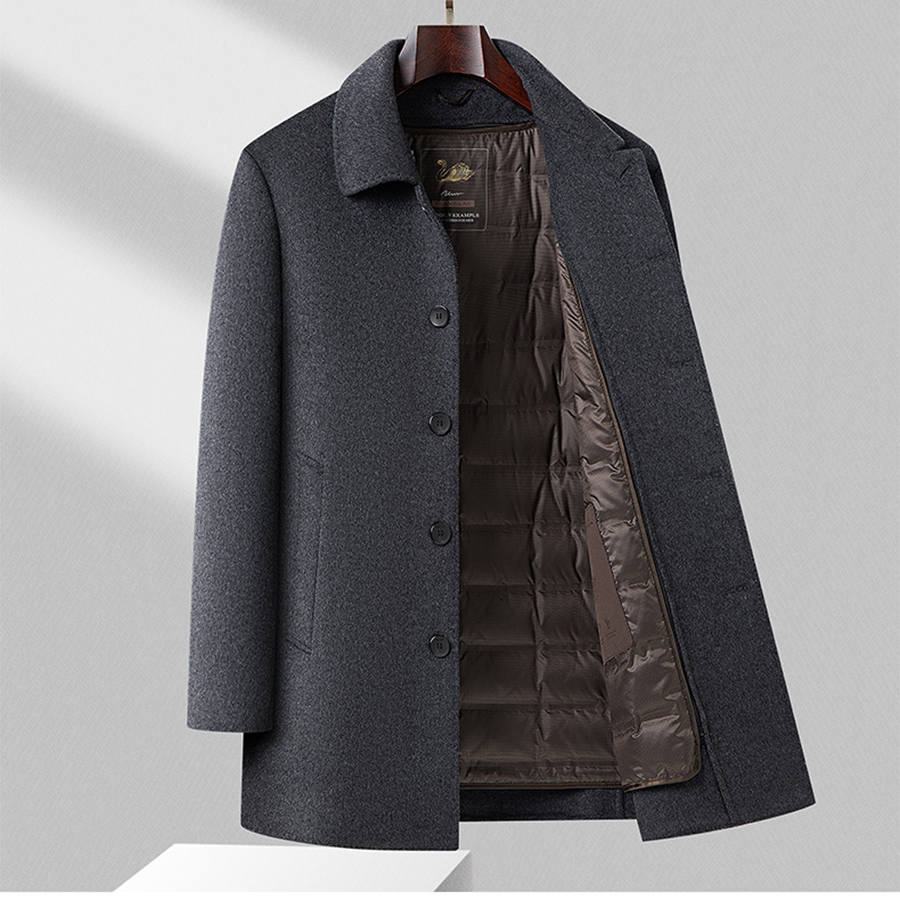 Men's Wool QYLVAWOY Winter Thickened Coat Middle-Aged Dad's Style Mid-Long Lapel Woolen Outerwea Abrigo Para Hombre LJ2068