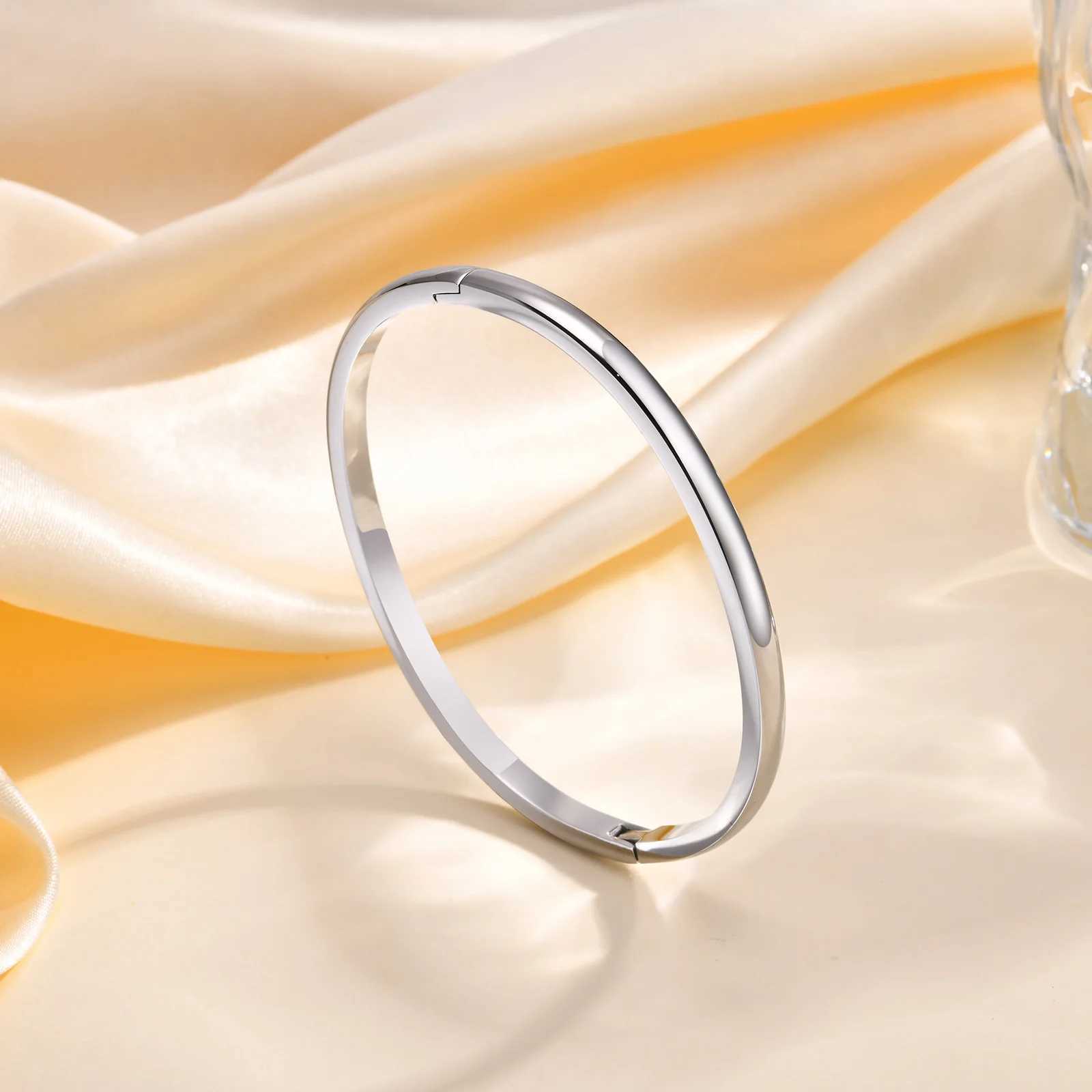 4/5.7/7.7mm Stainless Steel Smooth Bracelets Bangles for Women 18K Gold Plated Classic Openable Bracelet Jewelry AccessoriesC250411
