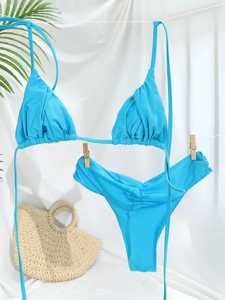 Pleated Brazilian Folds Bikini Set Sexy Micro Bikinis 2025 Women Swimsuit Female Triangle Swimwear Beach Wear Bathing SuitW251113
