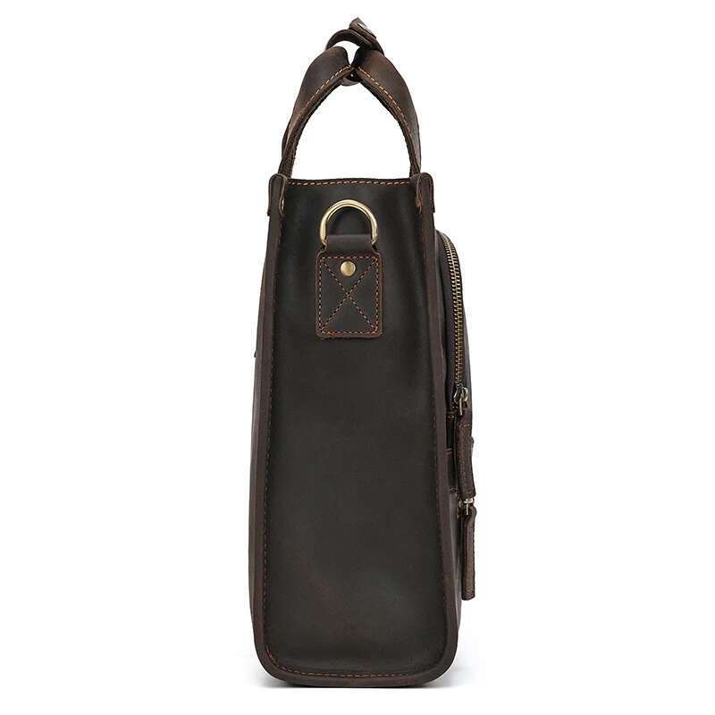 Genuine Leather Men's Shoulder Vintage Crazy Horse Skin Zipper Pocket Flap Messenger Bag Man Daily Big Handbag Work Tote