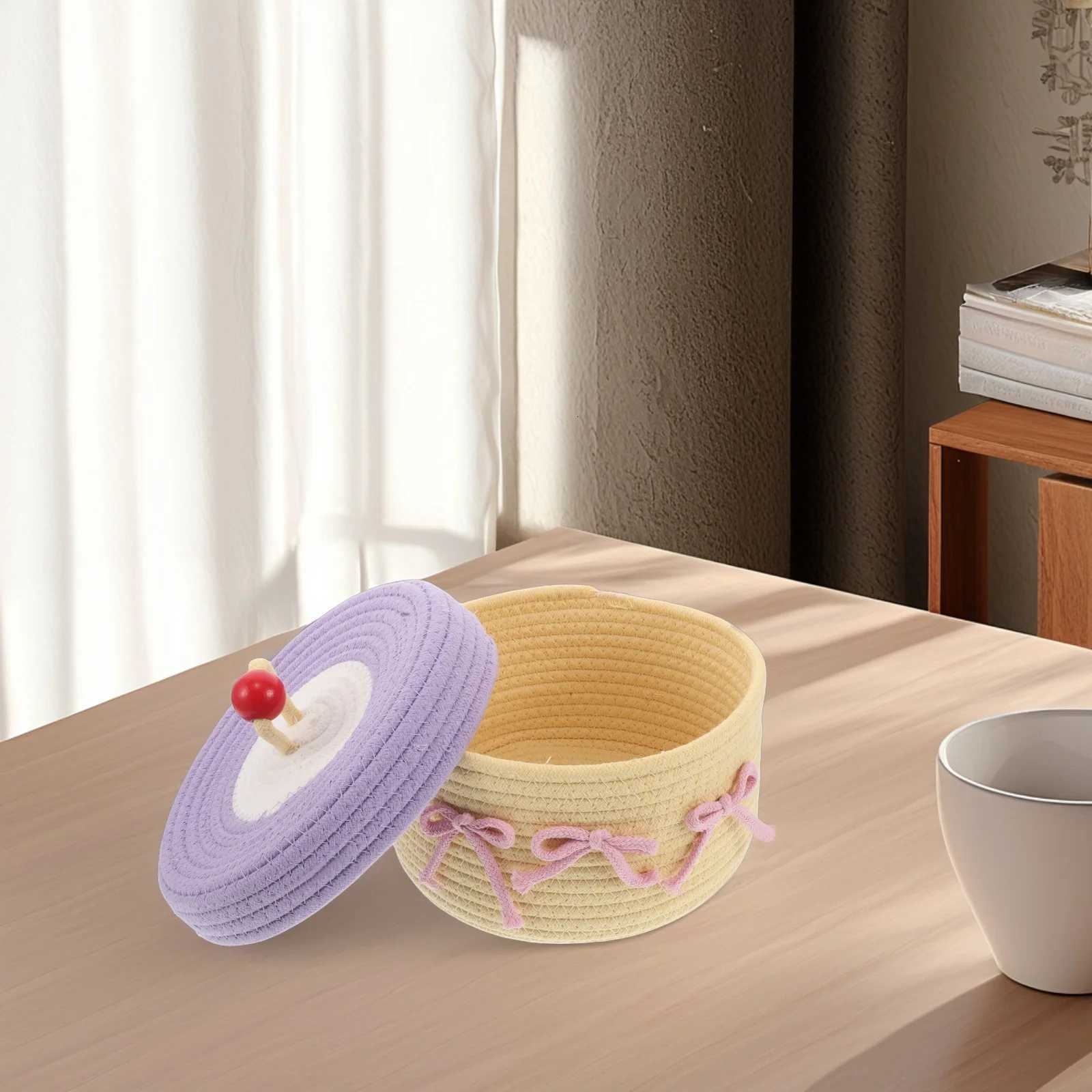 Cute Cotton Rope Woven Storage Basket Large Capacity Lid Decorative Organizer for Jewelry Sundries Bathro He Decor Bin Y251112