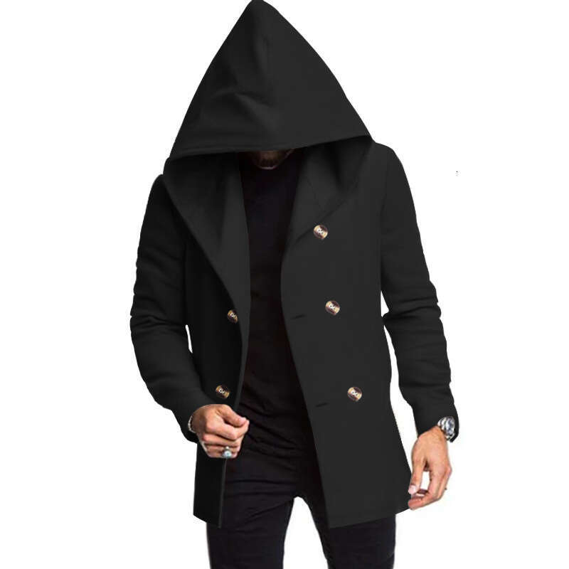 2025 Cross-Border Foreign Trade Amazon New Product European and American Men's Mid-Length Slim Fit Trench Coat Hooded Casual Solid Color Jacket