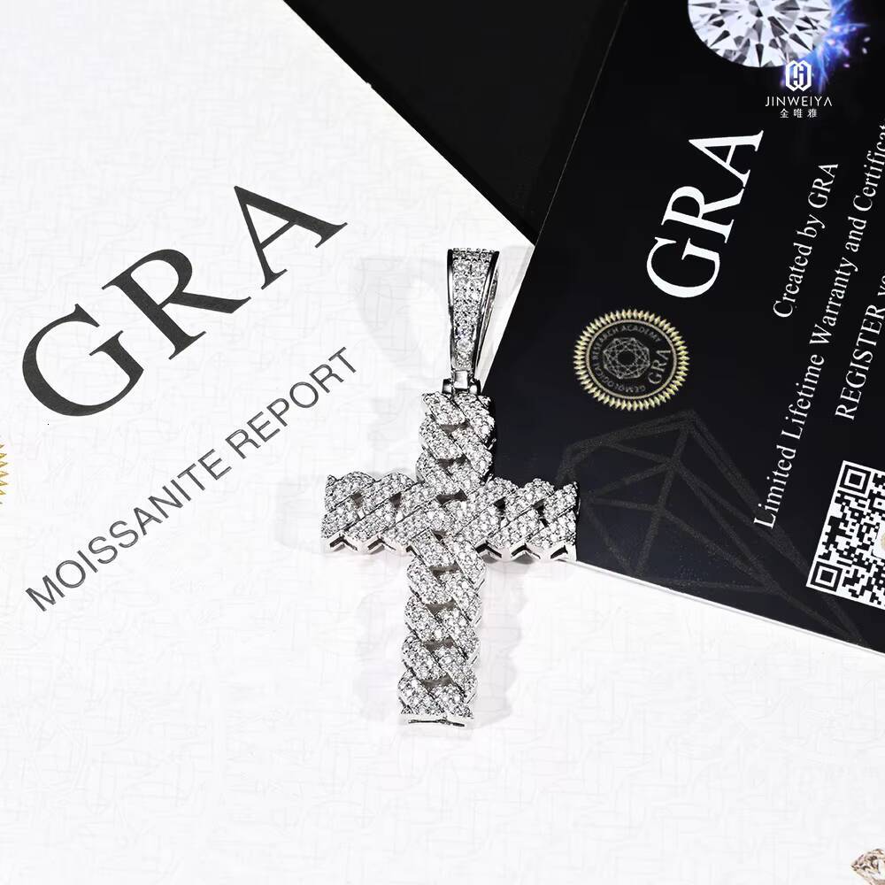 Wholesale Hip-hop Shiny Cross Cuban Necklace Pendant 925 Sterling Silver Rhodium Plated Iced-out VVS Moissanite Jewelry