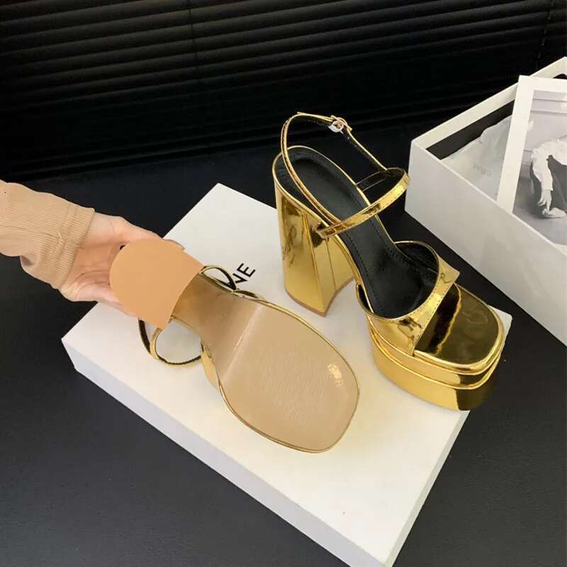 14Cm Ultra High Heels Double Platform Wedges Women Fashion Patent Leather Thick Heeled Gladiator Sandals Summer Shoes