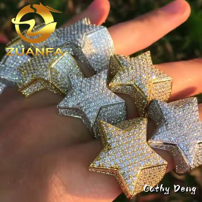 Fashion Rapper Jewelry Iced Out Hip Hop Ring Fully Moissanite 925 Silver 3 Row Moissanite Ring for Men Star Cuban Ring