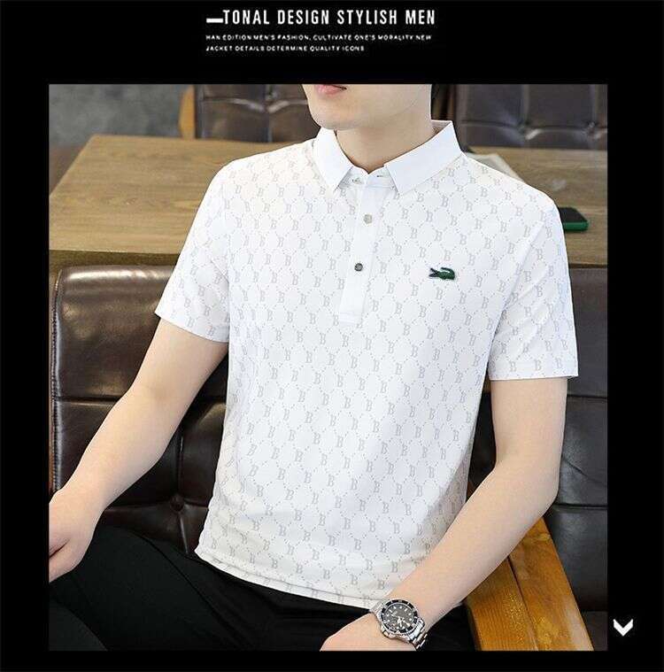 Noble Crocodile 2025 New Polo Shirt Men's Short Sleeve High-end Trendy Ice Silk Designer Handbag Loose Turn-down Collar Striped Business T-shirt