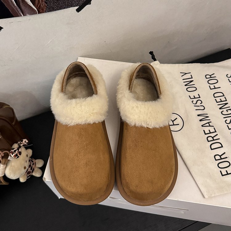 Lamb fleece snow boots women's winter round toe fleece collar retro fleece warm soft-soled non-slip cotton shoes