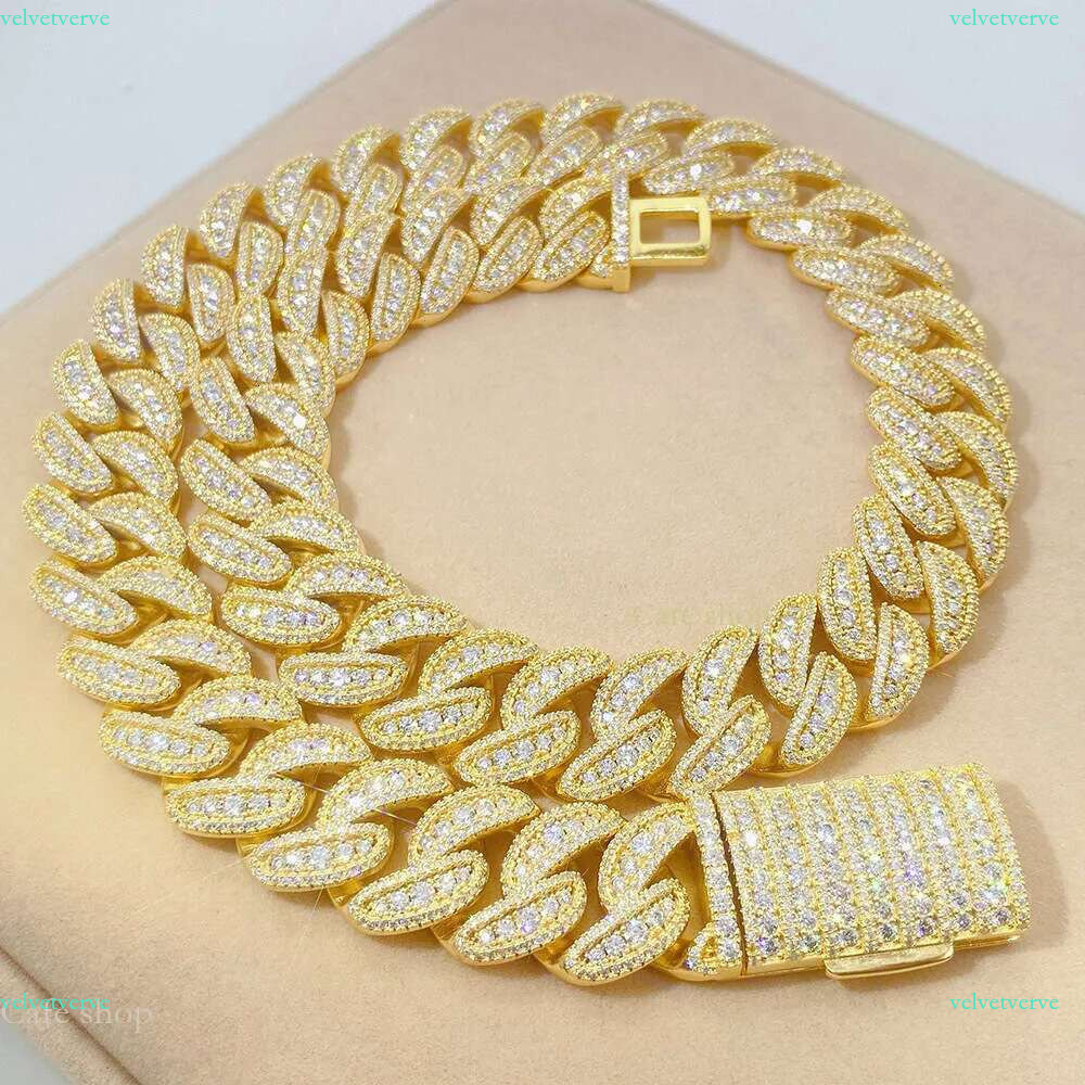 New Arrival Designer Bracelet 20mm Full Set Moisanite S Sier Cuban k Chain Trendy Necklace Accessories for Men Women Hip Hop Pass Dia Tester Gift
