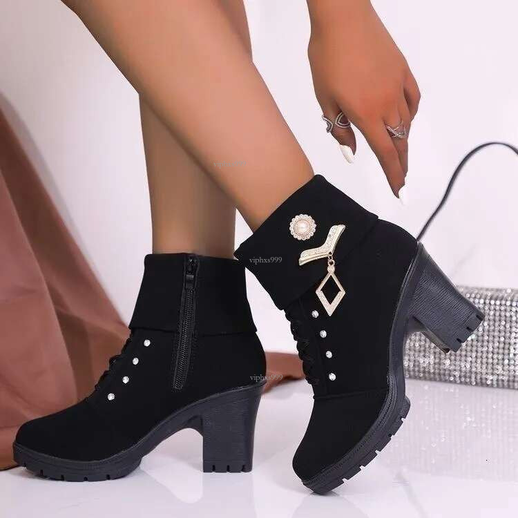 2025 New Designer High Heels Business Casual Women's Zipper Ankle Boots Waterproof Platform Platform Water Diameter Sandals