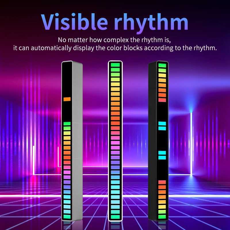 LED RGB USB pickup light bar sound control music rhythm strip lamp color ambient for car atmosphere computer gaming rechargeable W251112