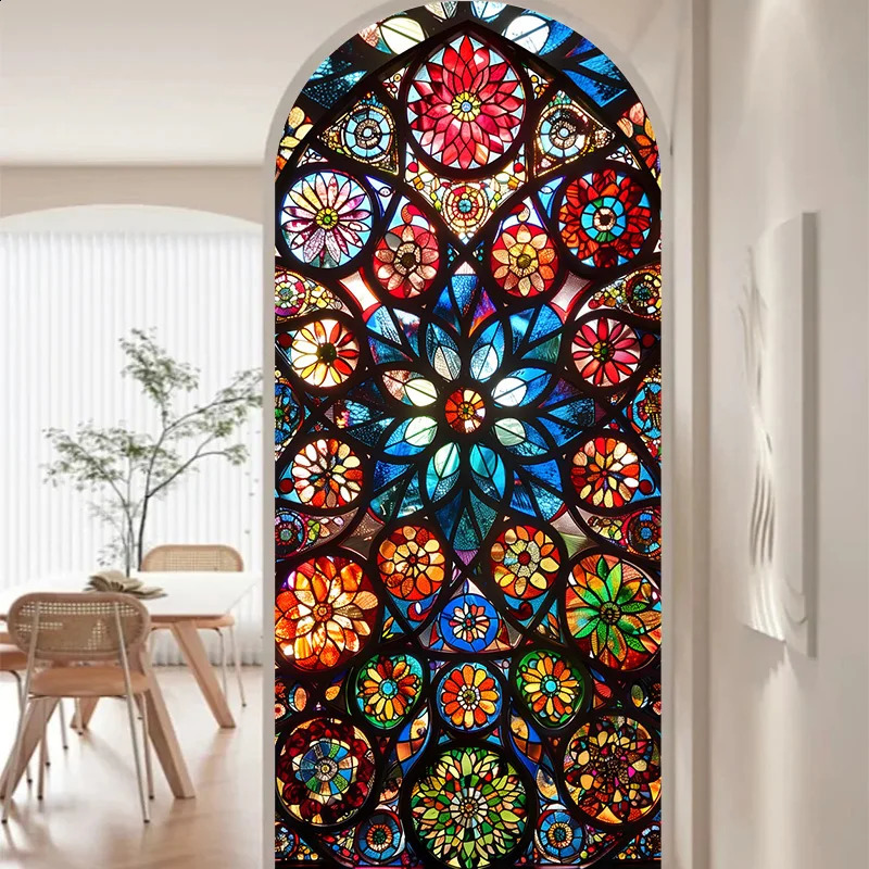 European style retro church stained glass film frosted privacy window film home decoration self-adhesive glass sticker 250411