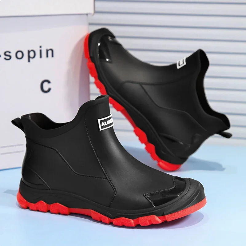 Waterproof Cross-Border Mens Rain Shoes Fashionable Short Socks Thickened Warm Rubber Work Anti-Slip Fishing Kitchen Rain Boots 250410