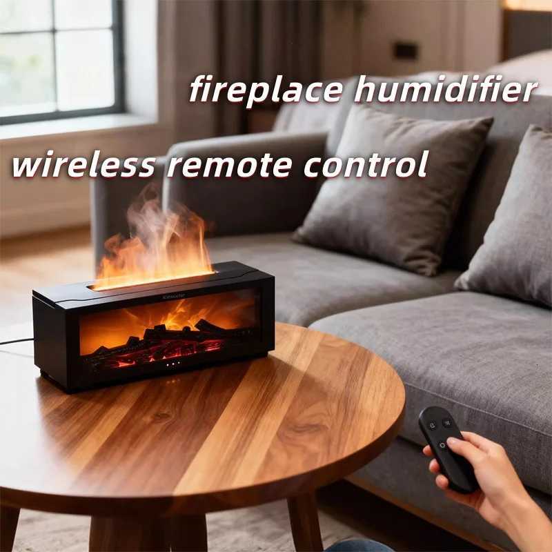 Simulated flame fireplace humidifier desktop small bedroom household mute colorful atmosphere night light aromatherapy machine Y251113