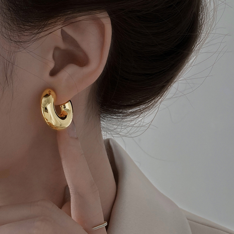 Silver Needle Metallic Geometric C-Shaped Women, European and American Simple Versatile Earrings, Niche High-End Earrings for Women - view 8
