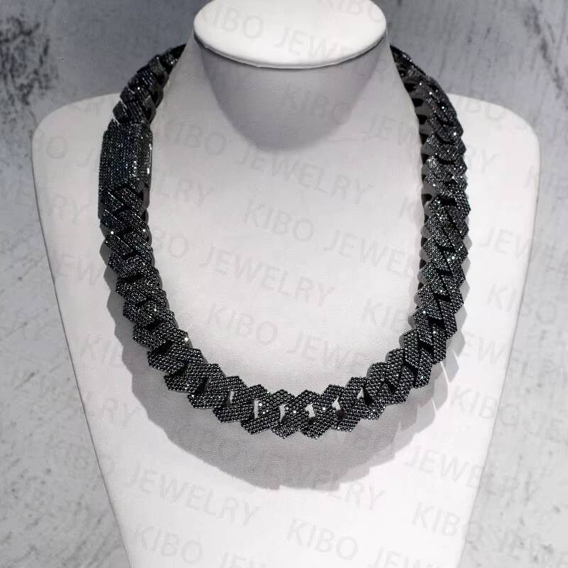 Fashion Jewelry 20mm Hip Hop Vvs Diamond Necklace Dropshipping Silver/Black Rhodium Iced Out Cuban Link Moissanite Chain