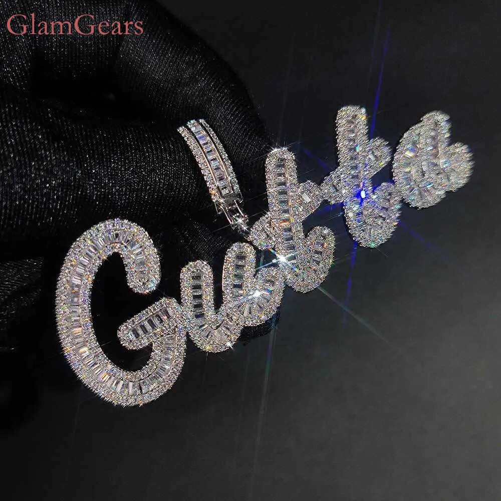 A-Z Custom Art Letters Name Pendant Necklace T Cubic Zircon Hip Hop Real Gold Plated Jewelry