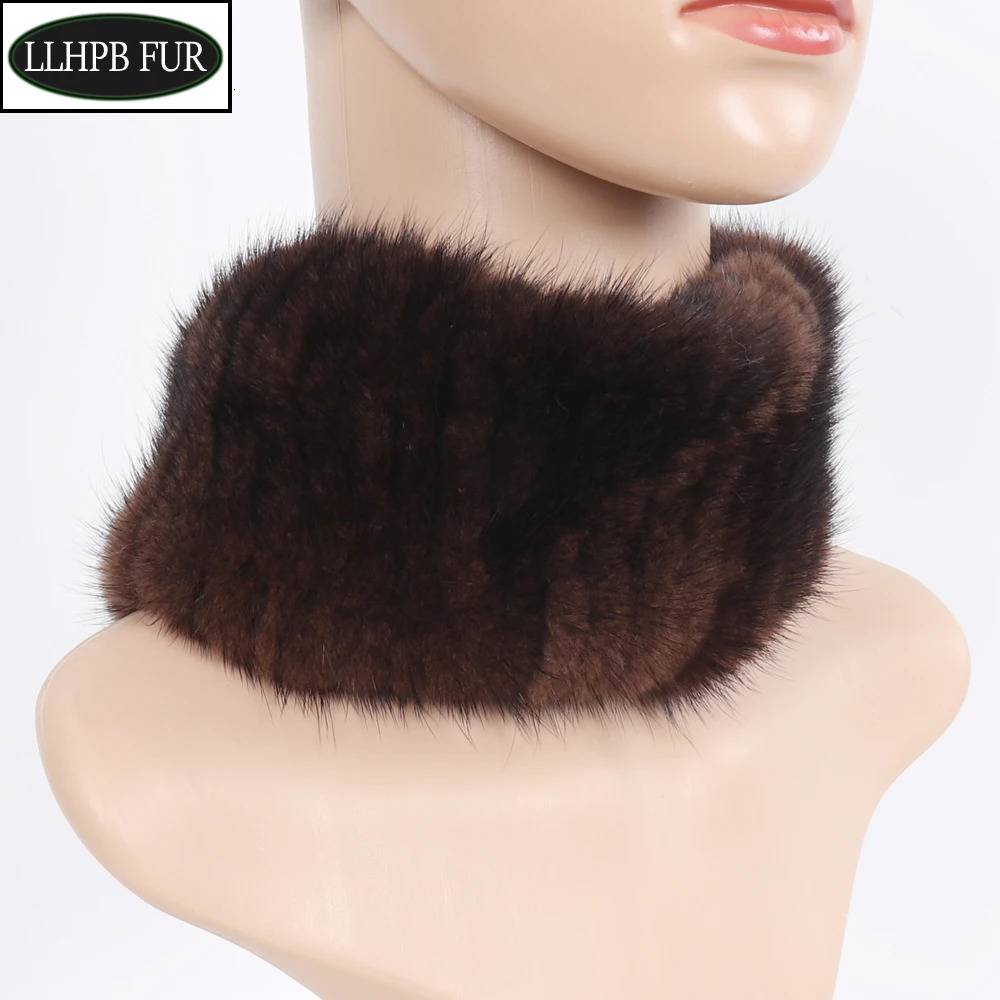 Winter Girls Mink Fur Headband Scarf Natural Warm Mink Fur Scarf Women Knitted Elasticity Mink Fur Scarves 251112