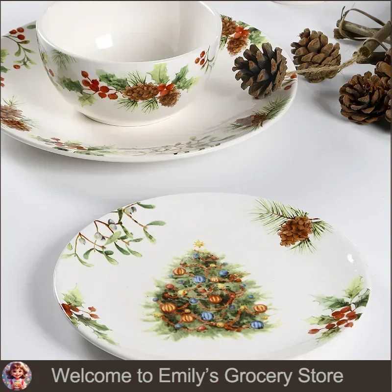 Christmas Christmas Tree Ceramic Plate European Style Tableware Coffee Mug Dinner Plates Fruit Snack Western Dishes Kitchen Christmas Gift Y251113