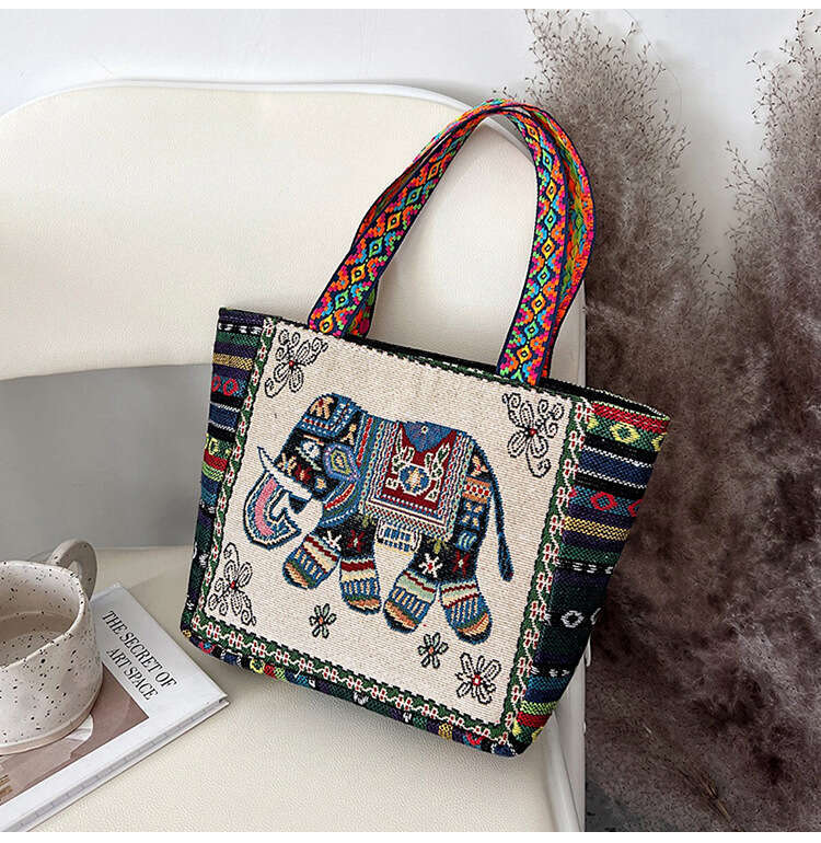 Ethnic style artistic shoulder bag, large capacity linen embroidery handbag, women's