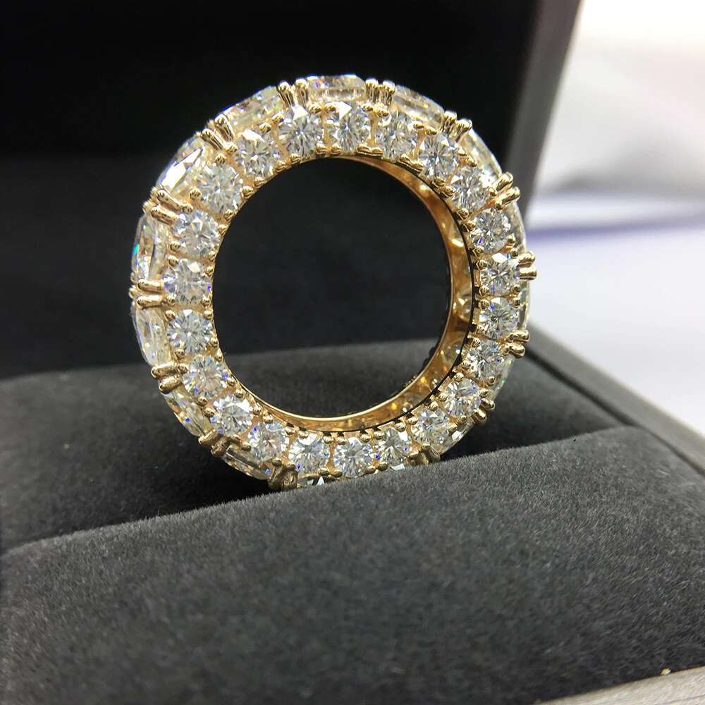 Solid 14K Yellow Gold DF Cushion Round 10.5ctw Moissanite Engagement Ring Full Diaond band For Women