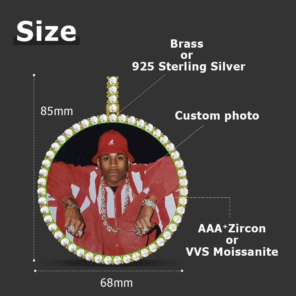 JWY Hip Hop Supplier CZ Moissanite Custom Pendant Photo Frame Pendant Round Shape Iced Out Photo Pendant