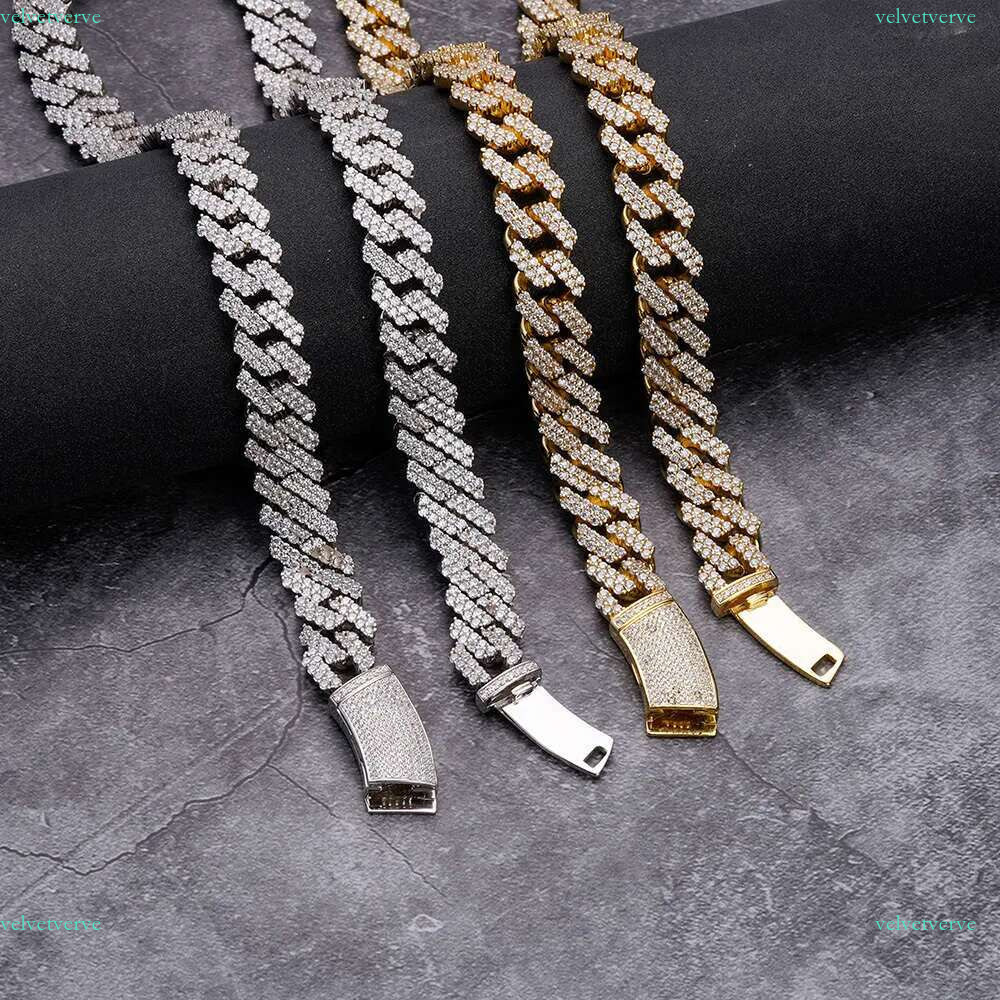 bracelet necklace mossanite Hip Hop Jewelry Ladies 12mm Gold Dia Necklace Bracelet Sier Iced Out vvs moissanite Cuban k Chains for Men