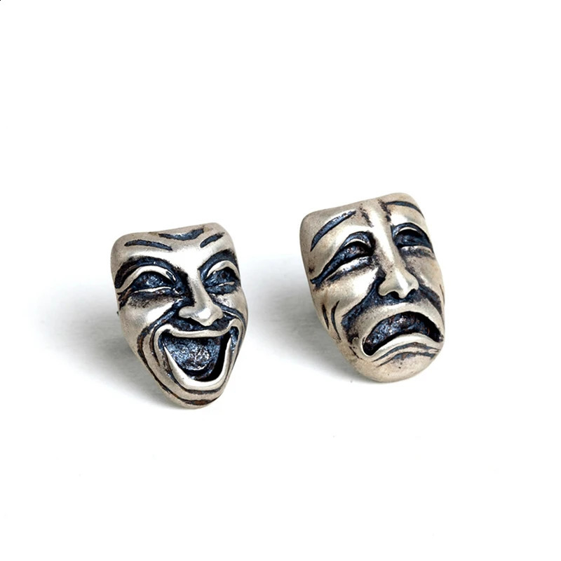 YIZIZAI 925 Sterling Silver Creative Mask Man Stud Earrings Punk Street Style Smile Crying Face Earrings For Men Women Jewelry 250411