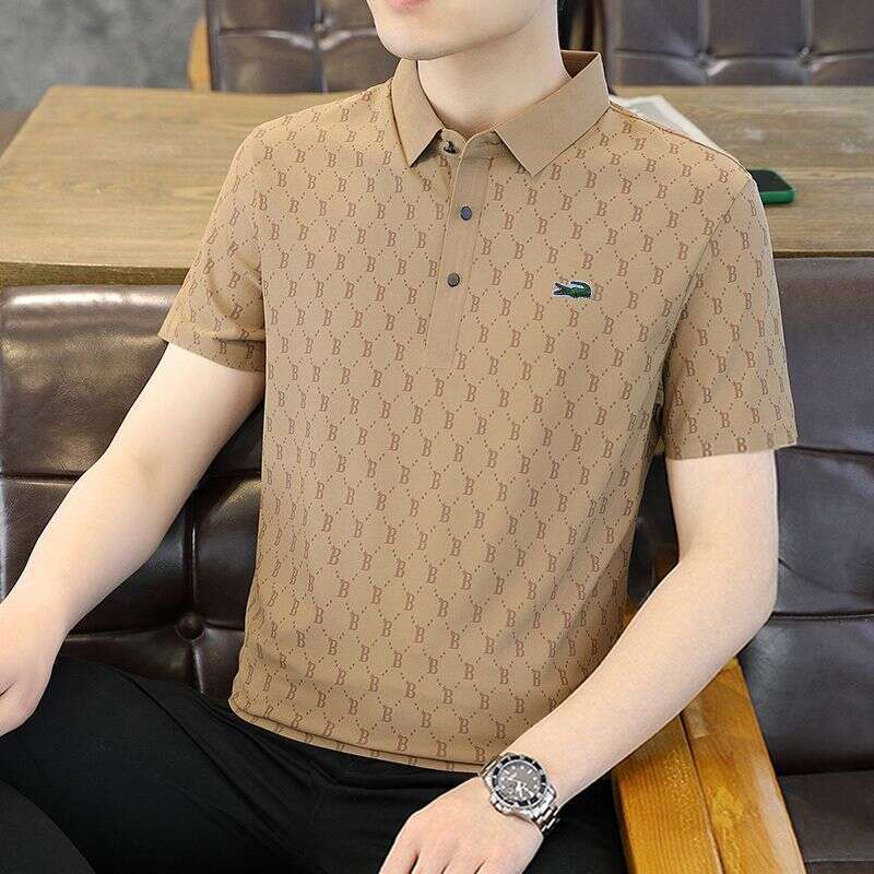 Noble Crocodile 2025 New Polo Shirt Men's Short Sleeve High-end Trendy Ice Silk Designer Handbag Loose Turn-down Collar Striped Business T-shirt