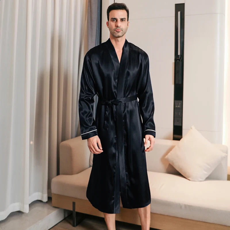 Pajama mens spring and autumn silk thin style oversized pajamas long sleeved bathrobes ice silk bathrobes home clothing summer 250409
