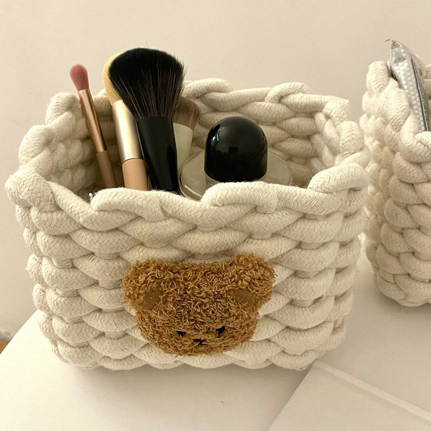 Handmade Woven Cotton Rope Storage Basket Cartoon s Little Bear Desktop Organizer Sundries Storage Box Y251112
