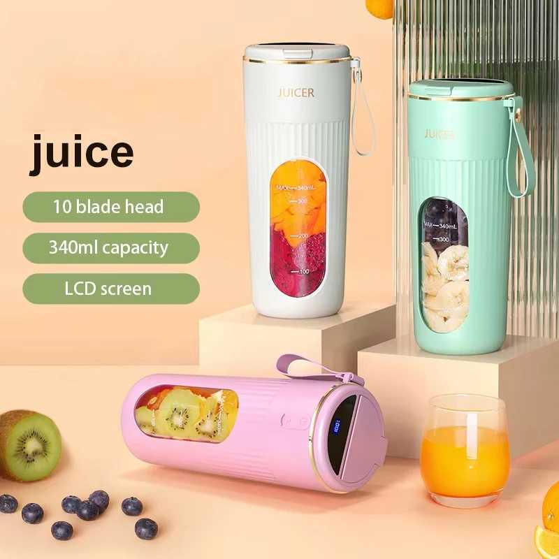 340ml Juicer Household Small Portable Fruit Juice Cup Rechargeable Lcd Display Electric Juicer 14 Blades Outdoor Travel C251113