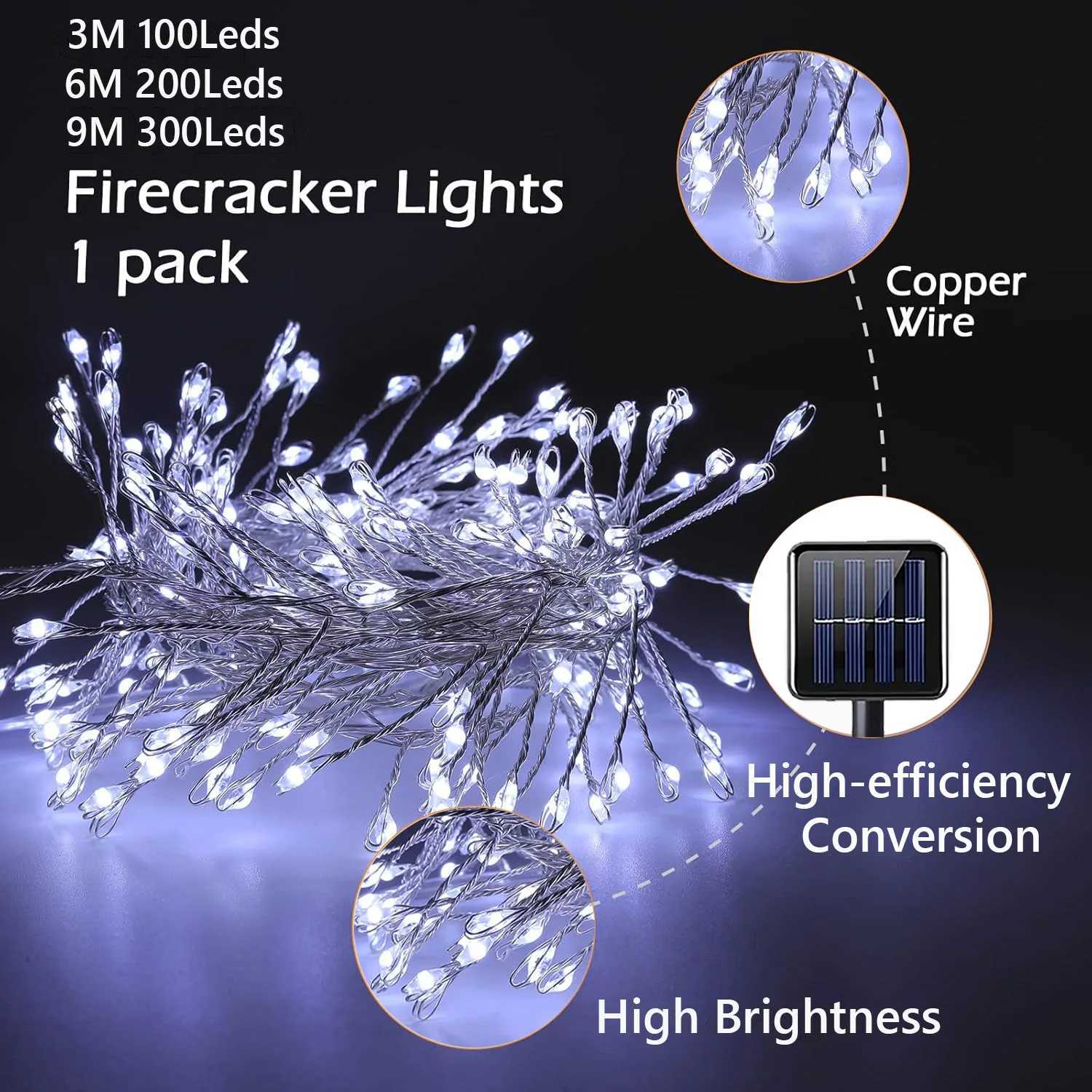 Solar LED Firecracker String Lights Outdoor Waterproof Garland Fairy Light for Wedding Party Garden Christmas Holiday Decoration M251113