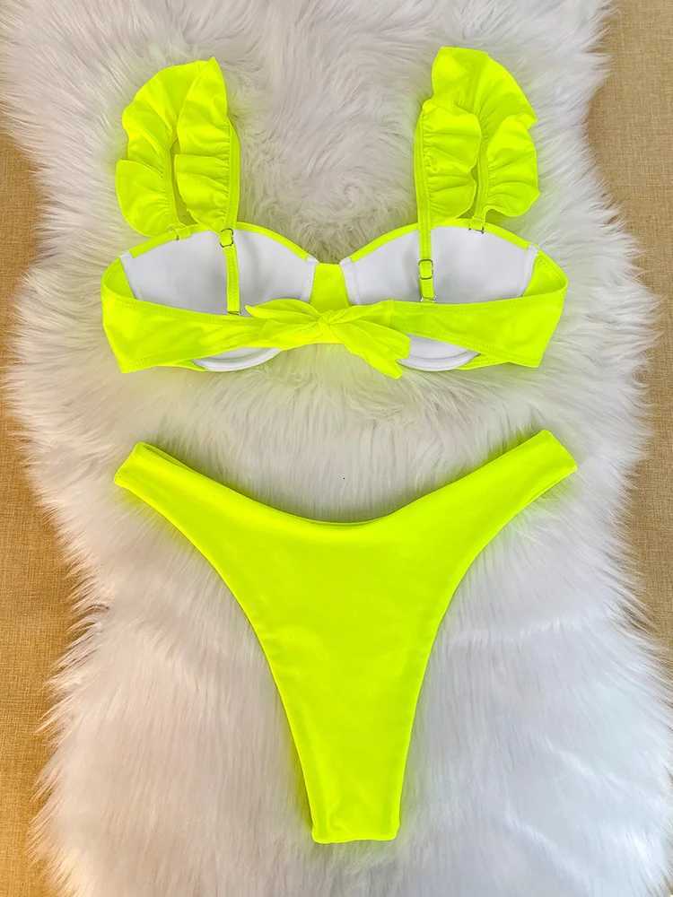 Yellow Bikini Solid Swimwear 2024 Swimsuit Women Low Waist Bathing Suit Summer Beach WearW251113