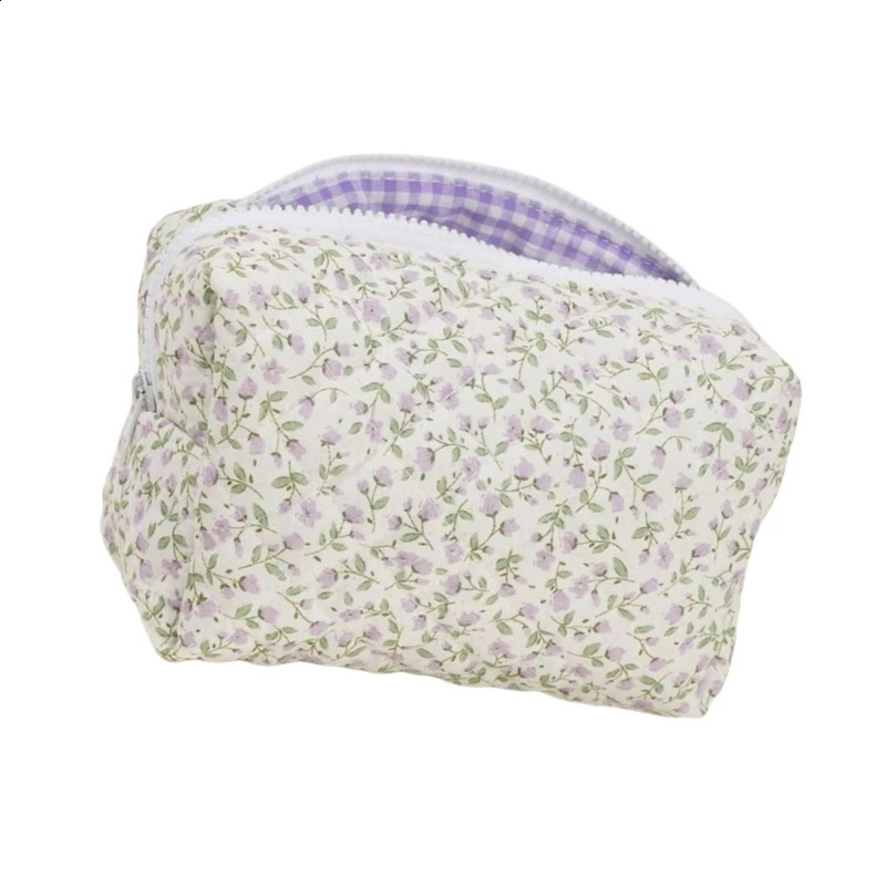 Fashionable large makeup bag bedding floral cotton toilet bag with zipper travel makeup storage box 250410