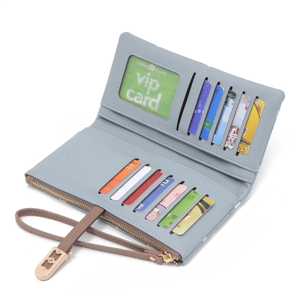 Womens Long Handbag Spring/Summer Korean PU Printed Zipper Buckle Foldable Multi functional Long Wallet Wrist friendly 250410