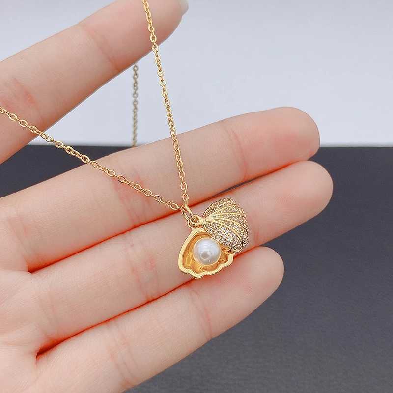 Summer Fashion Crystal Zircon Shell Imitation Pearl Pendant Necklace For Women Collar Beach Neck Jewelry Z250412