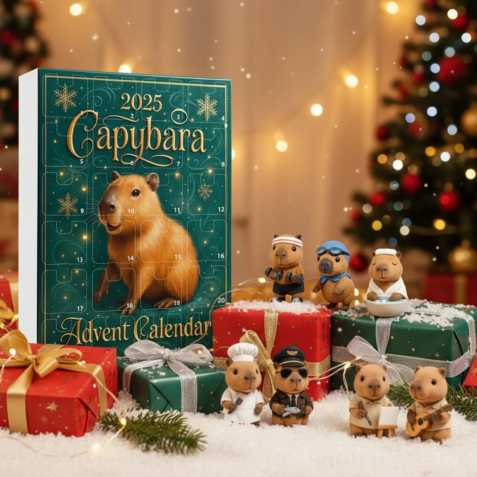 Capybara Christmas Advent Calendar with 24 2D Flat Capybara Ornaments Xmas Countdown Calendar for Christmas Tree Home Decoration 251106
