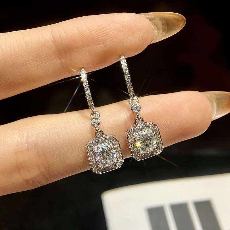 GRA 0.5CT Dazzling Tassels Square Certified Moissanite Diamond Drop Earrings For Women 925 Sterling Silver Top Quality Jewelry