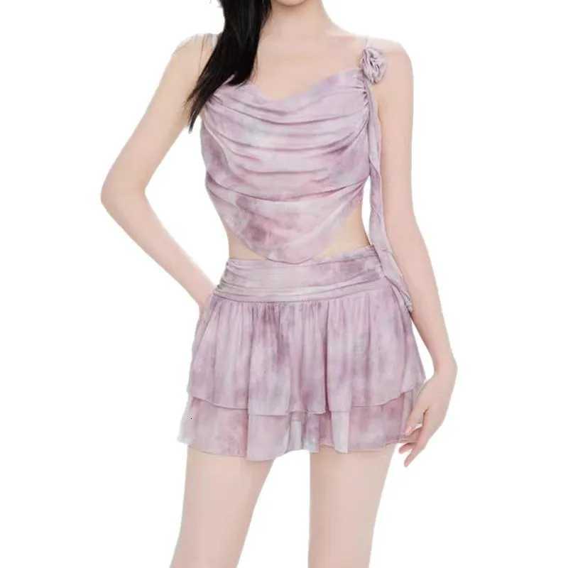 Swimsuit Womens Two-piece Fairy Style Sexy Hot Spring Skirt Style Three-dimensional Flower Ribbon SwimsuitW251113