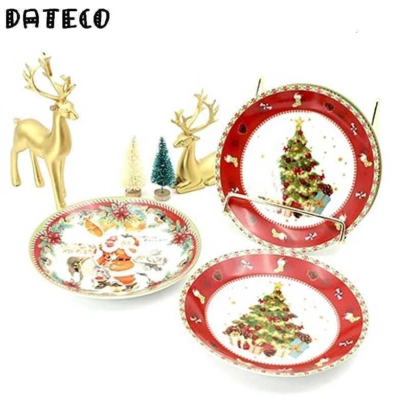 Christmas Christmas Ceramic Plates Round Cartoon Colored Glazed Plates Used To Hold Fruit Candy Dessert Plates For Christmas Gifts Y251113