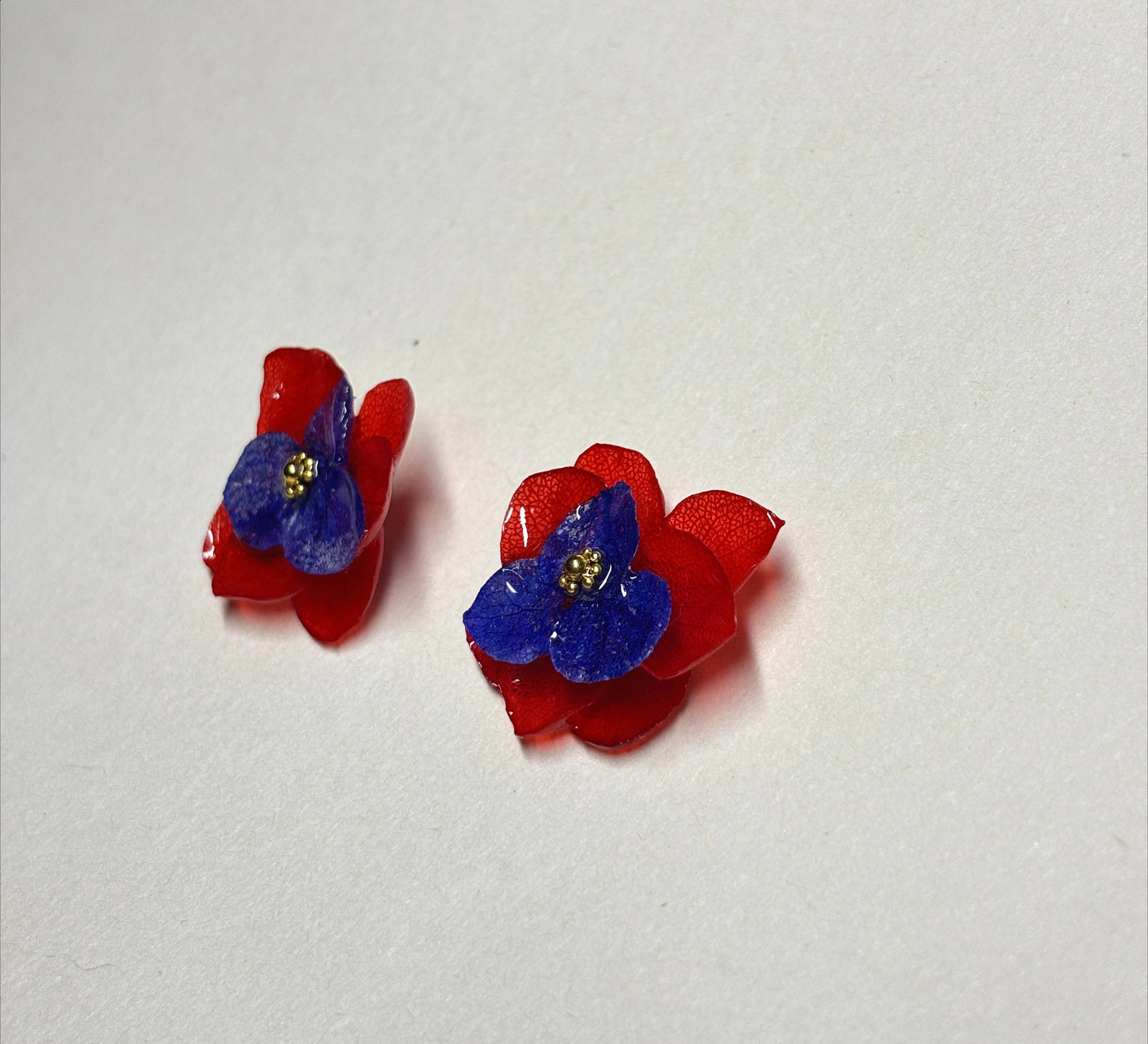 GXGlint 925 Silver Red Flower Pressed Earrings Natural Flower Embroidered Stud Earrings Epoxy Resin Dried Flowers Daily Jewelry 250409