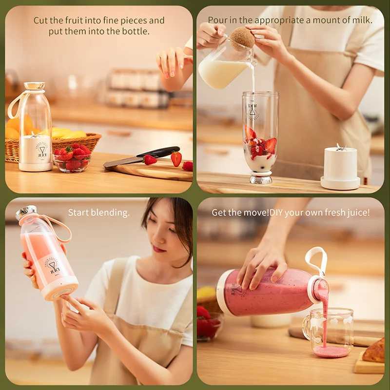 Portable USB juicer Fresh Juice Bottle Blender Plus 500ml Wireless Fruit Mixers 6 Blades 2400mAh Food Milkshake Ice Crush Cup C251113