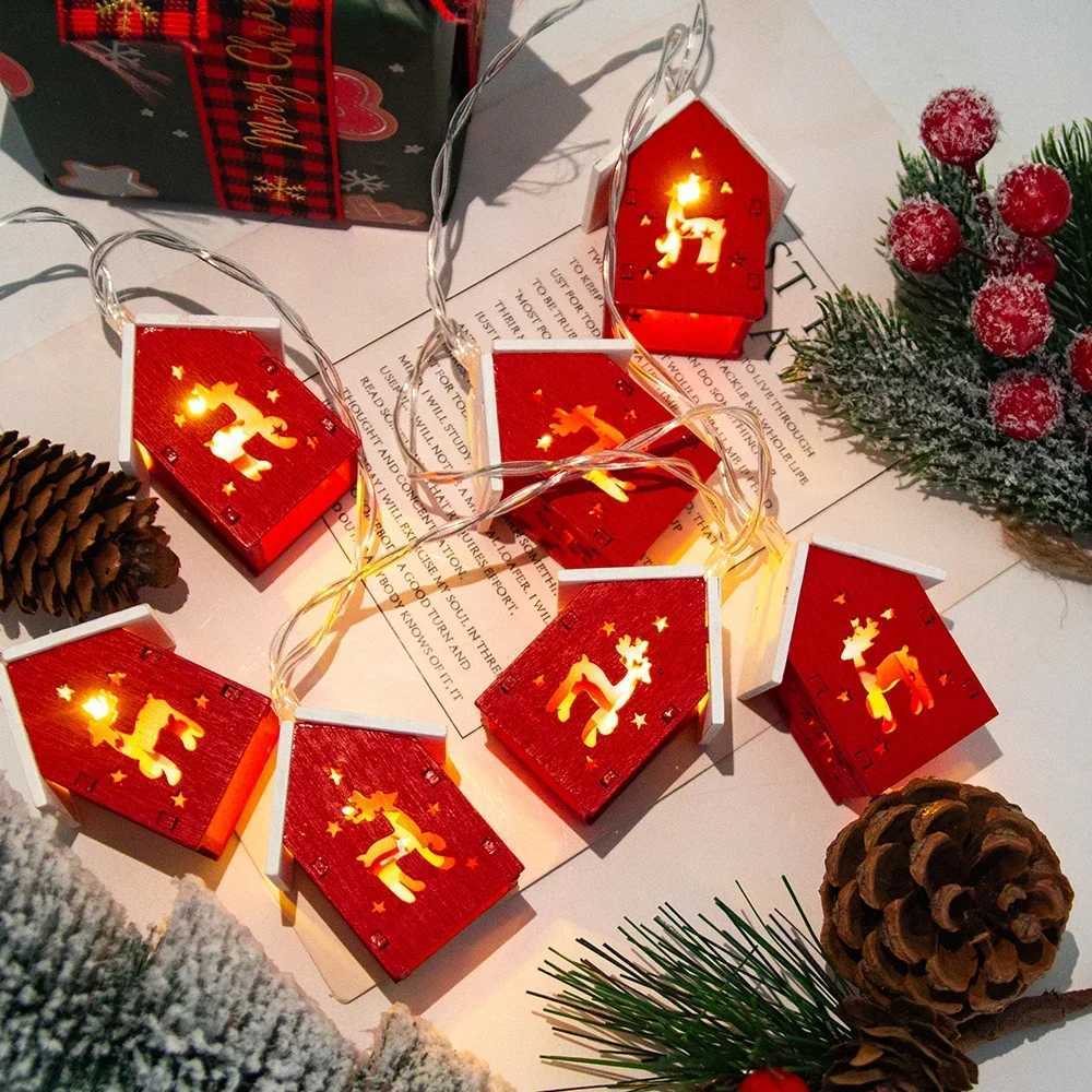 Cute Mini Christmas Wooden House Shaped String Lights Wood House LED Fairy Lamp Xmas Tree Hanging Lights for Christmas Home Noel M251113