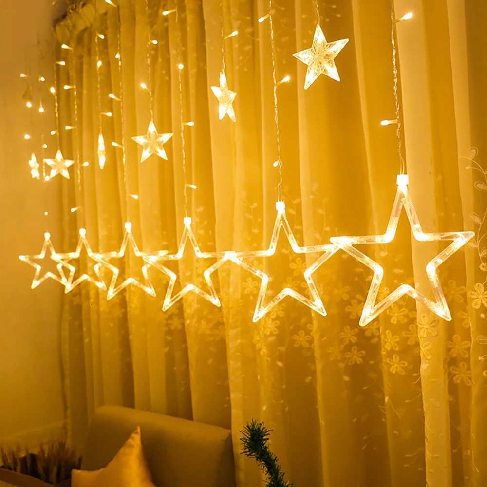 138LED Star String Light Waterproof 8 Modes Warm White Curtain Lights for Ramadan Party Bedroom Wedding Christmas Decoratio M251113